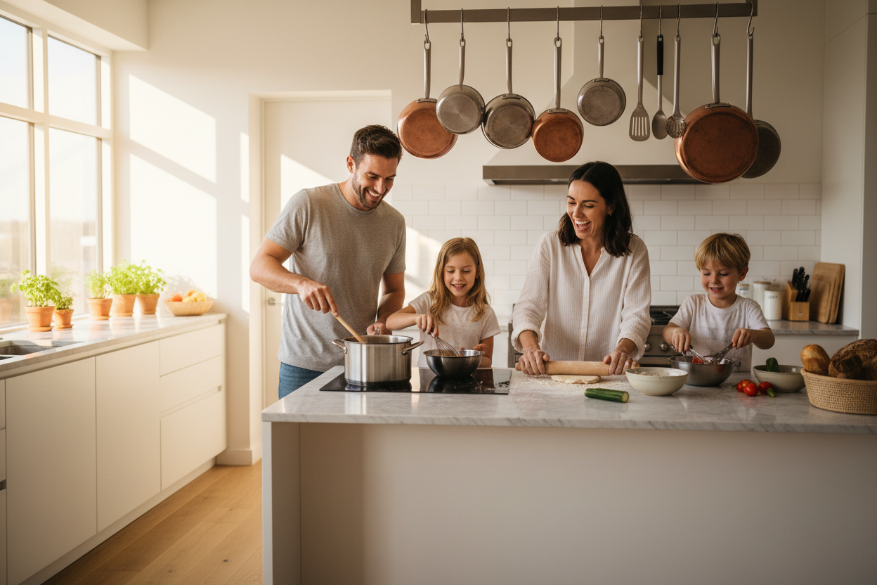 Family Cooking Together with Kitchen Utensils